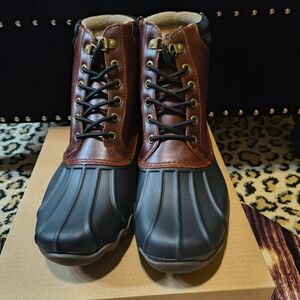 Sperry STS10548bBrown Leather and Black Rubber Duck Boots Sz 10